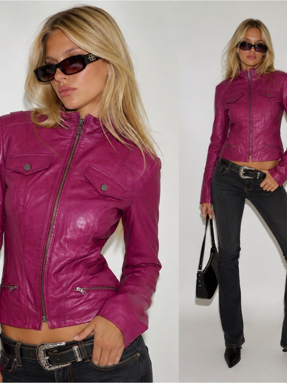 Danier Hot Pink Leather Moto Jacket Size XS